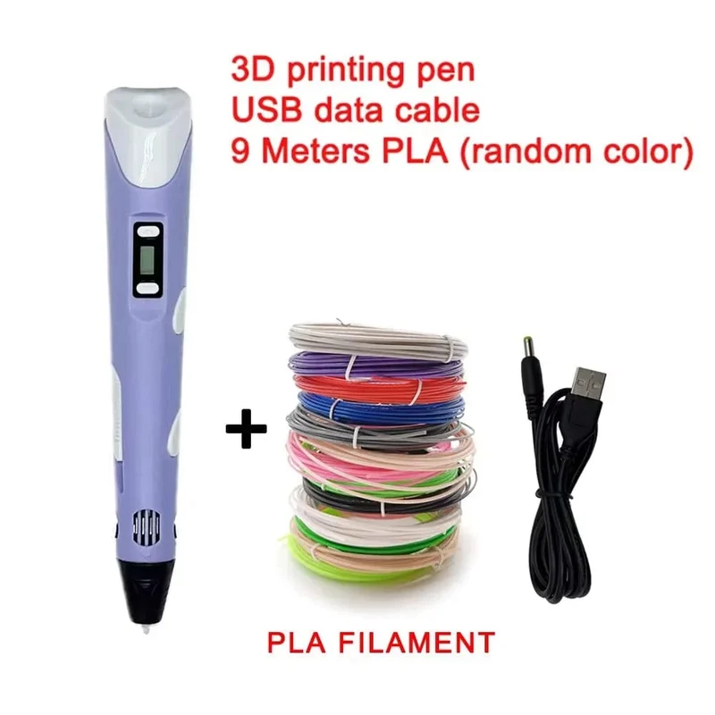 Elektronischer 3D-Druckstift mit 9M PLA-Verbrauchsmaterial Hochtemperatur-3D-Graffiti-Werkzeug Intelligentes Spielzeug Weihnachts- und Geburtstagsgeschenk