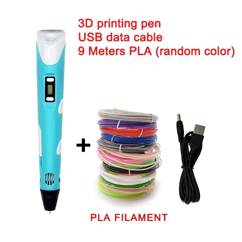 Elektronischer 3D-Druckstift mit 9M PLA-Verbrauchsmaterial Hochtemperatur-3D-Graffiti-Werkzeug Intelligentes Spielzeug Weihnachts- und Geburtstagsgeschenk