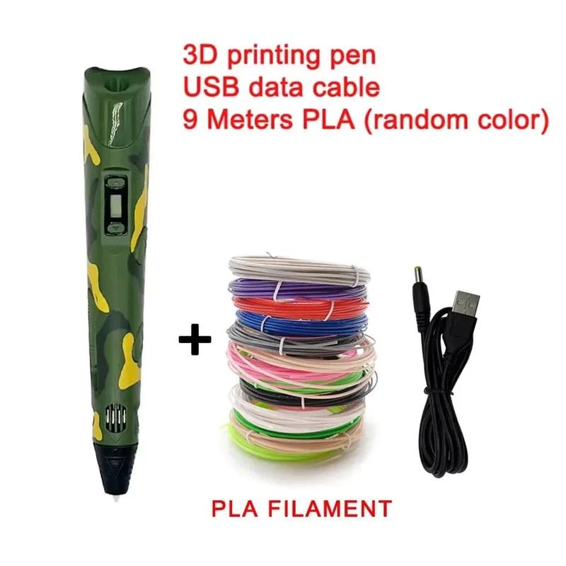 Elektronischer 3D-Druckstift mit 9M PLA-Verbrauchsmaterial Hochtemperatur-3D-Graffiti-Werkzeug Intelligentes Spielzeug Weihnachts- und Geburtstagsgeschenk