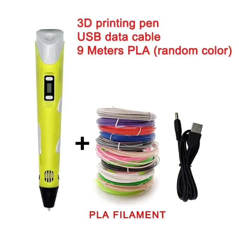 Elektronischer 3D-Druckstift mit 9M PLA-Verbrauchsmaterial Hochtemperatur-3D-Graffiti-Werkzeug Intelligentes Spielzeug Weihnachts- und Geburtstagsgeschenk