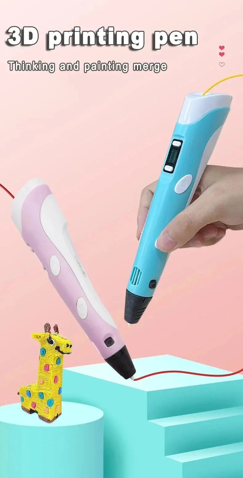 Elektronischer 3D-Druckstift mit 9M PLA-Verbrauchsmaterial Hochtemperatur-3D-Graffiti-Werkzeug Intelligentes Spielzeug Weihnachts- und Geburtstagsgeschenk