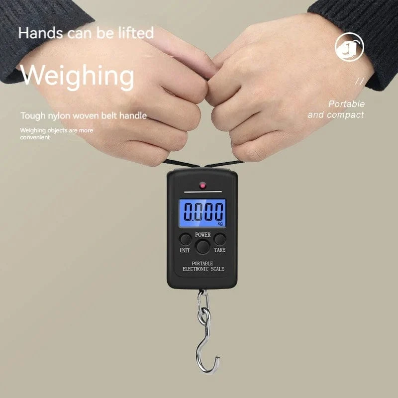 Tragbare Mini-Handwaage, elektronisches Gewicht, 40 kg, Gepäckwaage, Seil, Gepäckwaage, Haken, Express-Wiegen mit Hintergrundbeleuchtung