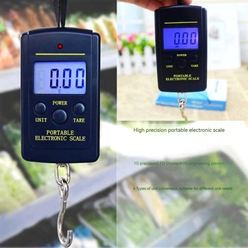 Tragbare Mini-Handwaage, elektronisches Gewicht, 40 kg, Gepäckwaage, Seil, Gepäckwaage, Haken, Express-Wiegen mit Hintergrundbeleuchtung