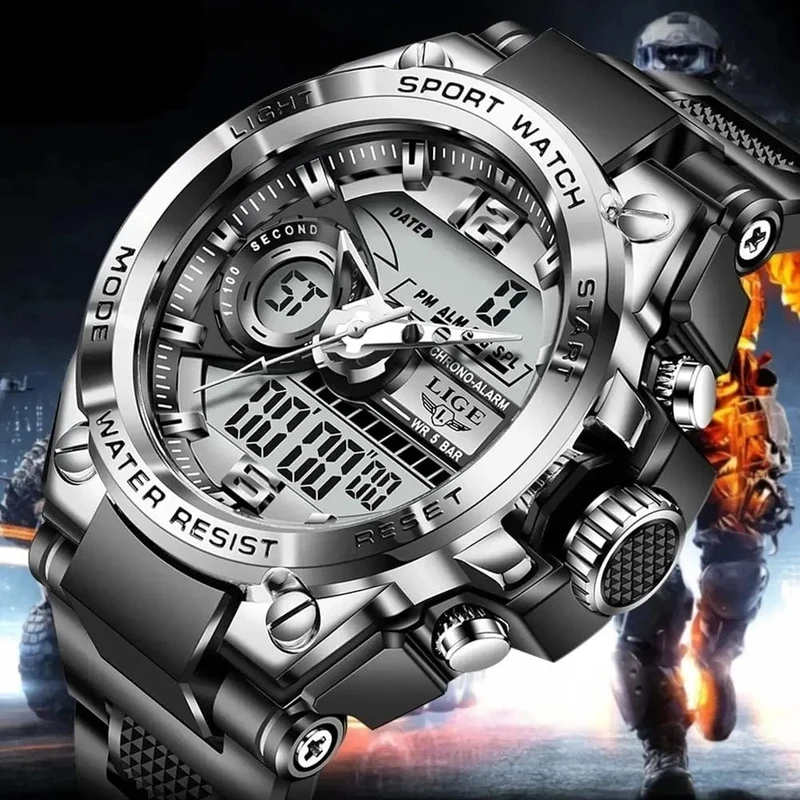 LIGE Männer Militär Uhr Digital 50m Wasserdicht Armbanduhr LED Quarz Uhr Sport Uhr Männlichen Große Uhren Männer Relogios Masculino
