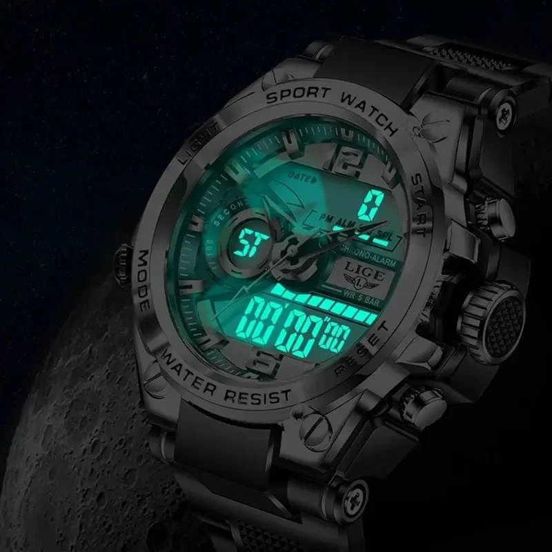 LIGE Männer Militär Uhr Digital 50m Wasserdicht Armbanduhr LED Quarz Uhr Sport Uhr Männlichen Große Uhren Männer Relogios Masculino