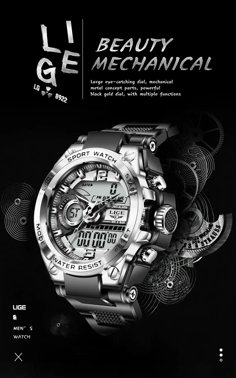 LIGE Männer Militär Uhr Digital 50m Wasserdicht Armbanduhr LED Quarz Uhr Sport Uhr Männlichen Große Uhren Männer Relogios Masculino