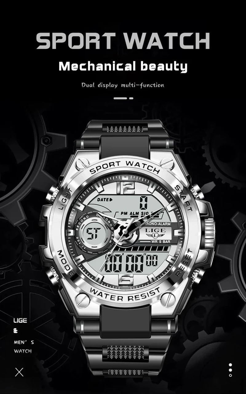 LIGE Männer Militär Uhr Digital 50m Wasserdicht Armbanduhr LED Quarz Uhr Sport Uhr Männlichen Große Uhren Männer Relogios Masculino
