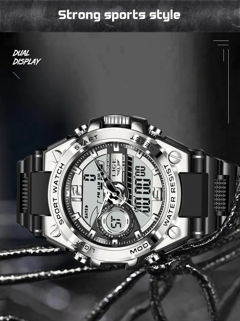 LIGE Männer Militär Uhr Digital 50m Wasserdicht Armbanduhr LED Quarz Uhr Sport Uhr Männlichen Große Uhren Männer Relogios Masculino