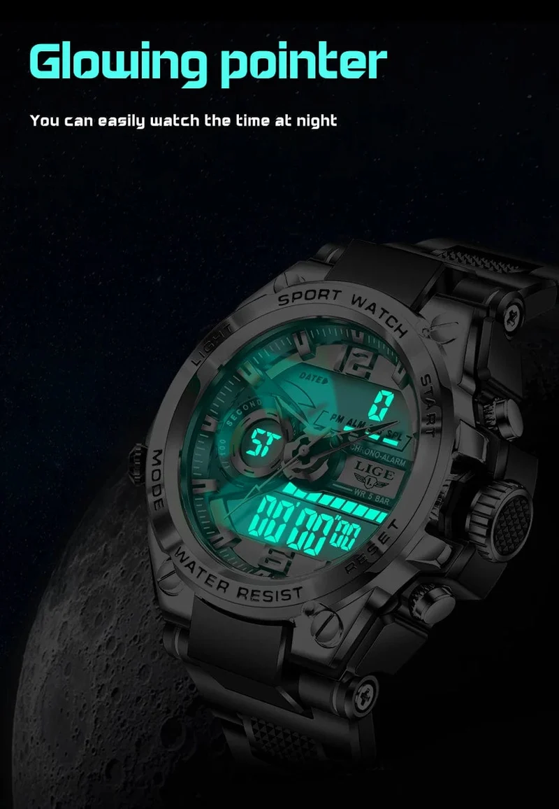 LIGE Männer Militär Uhr Digital 50m Wasserdicht Armbanduhr LED Quarz Uhr Sport Uhr Männlichen Große Uhren Männer Relogios Masculino
