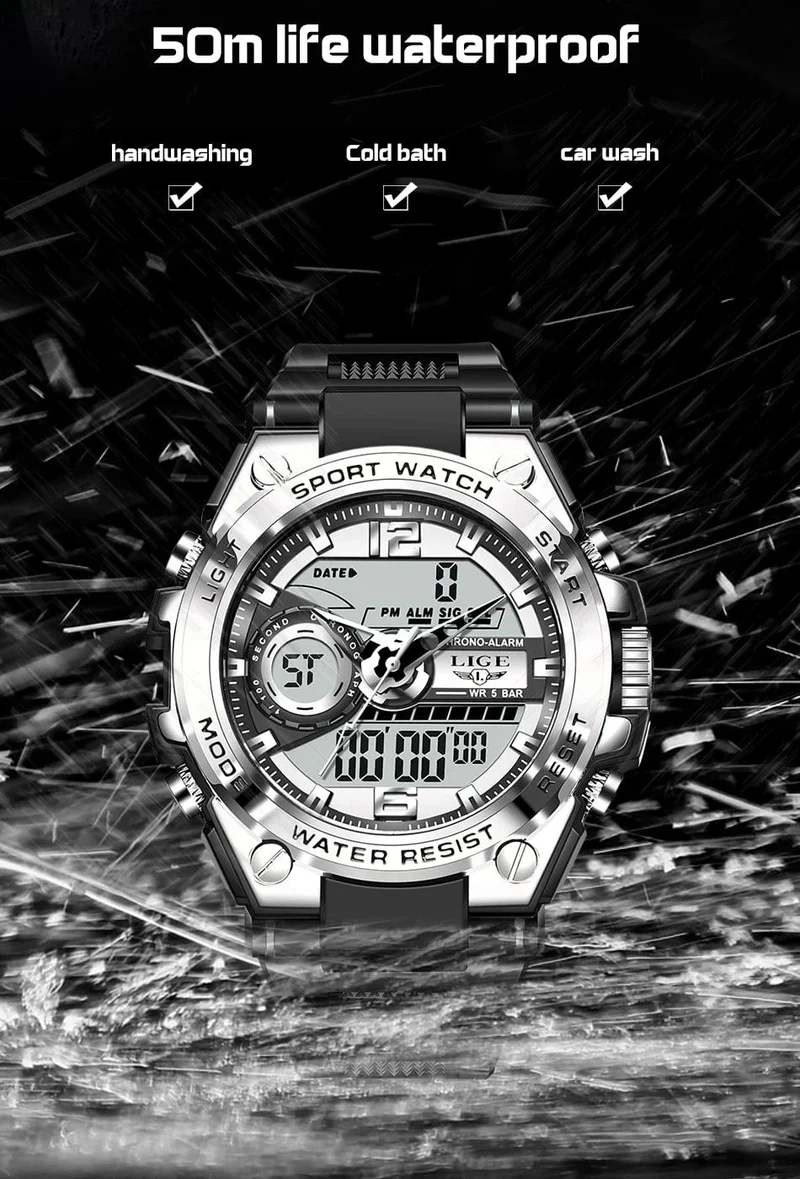 LIGE Männer Militär Uhr Digital 50m Wasserdicht Armbanduhr LED Quarz Uhr Sport Uhr Männlichen Große Uhren Männer Relogios Masculino