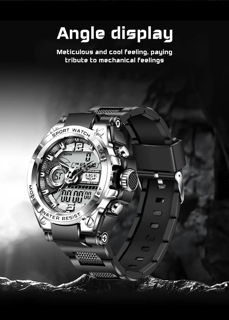 LIGE Männer Militär Uhr Digital 50m Wasserdicht Armbanduhr LED Quarz Uhr Sport Uhr Männlichen Große Uhren Männer Relogios Masculino