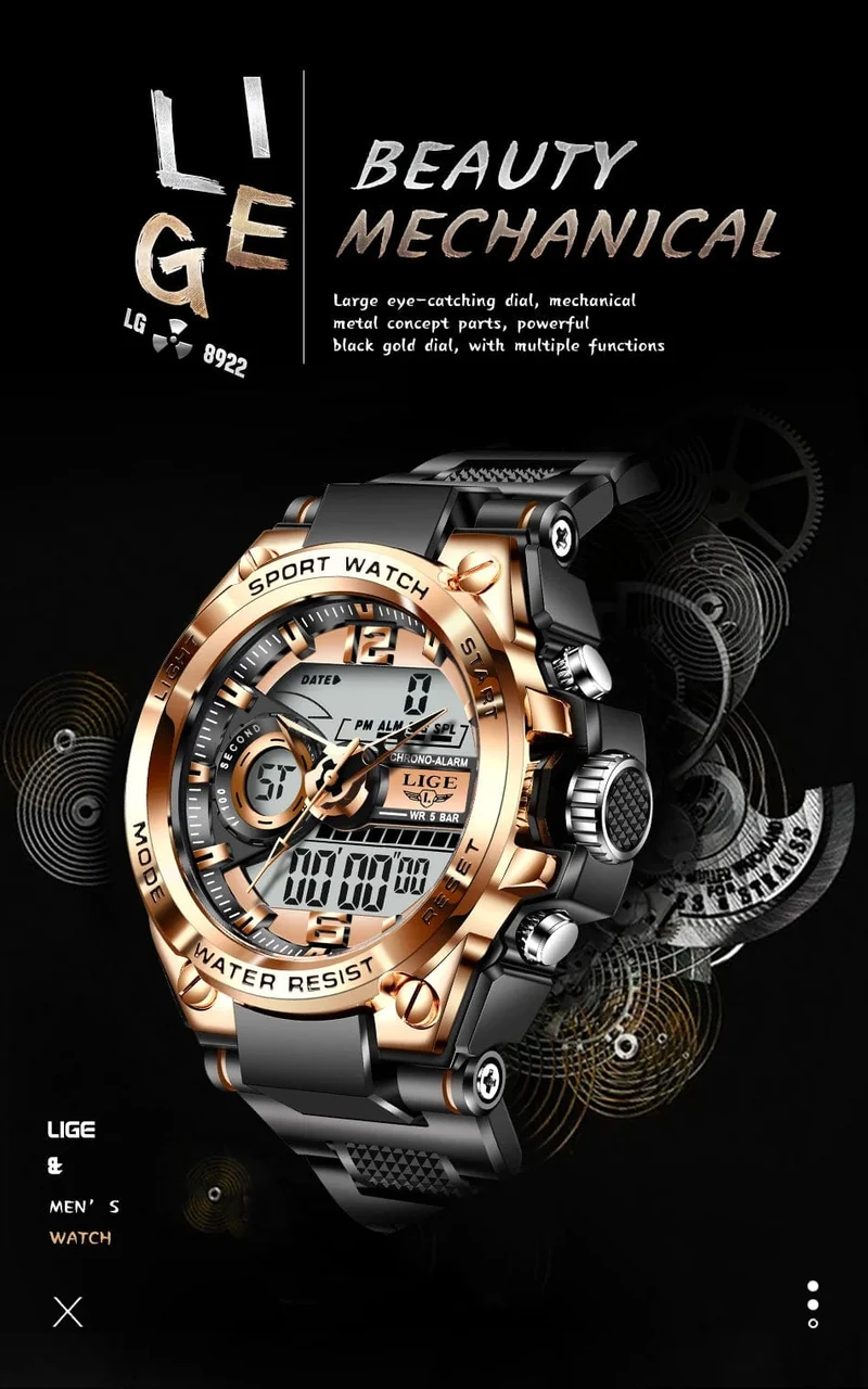 LIGE Männer Militär Uhr Digital 50m Wasserdicht Armbanduhr LED Quarz Uhr Sport Uhr Männlichen Große Uhren Männer Relogios Masculino