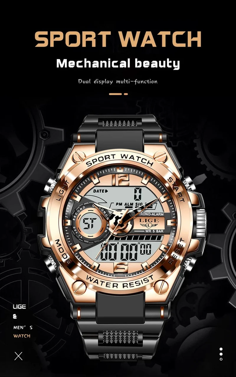 LIGE Männer Militär Uhr Digital 50m Wasserdicht Armbanduhr LED Quarz Uhr Sport Uhr Männlichen Große Uhren Männer Relogios Masculino