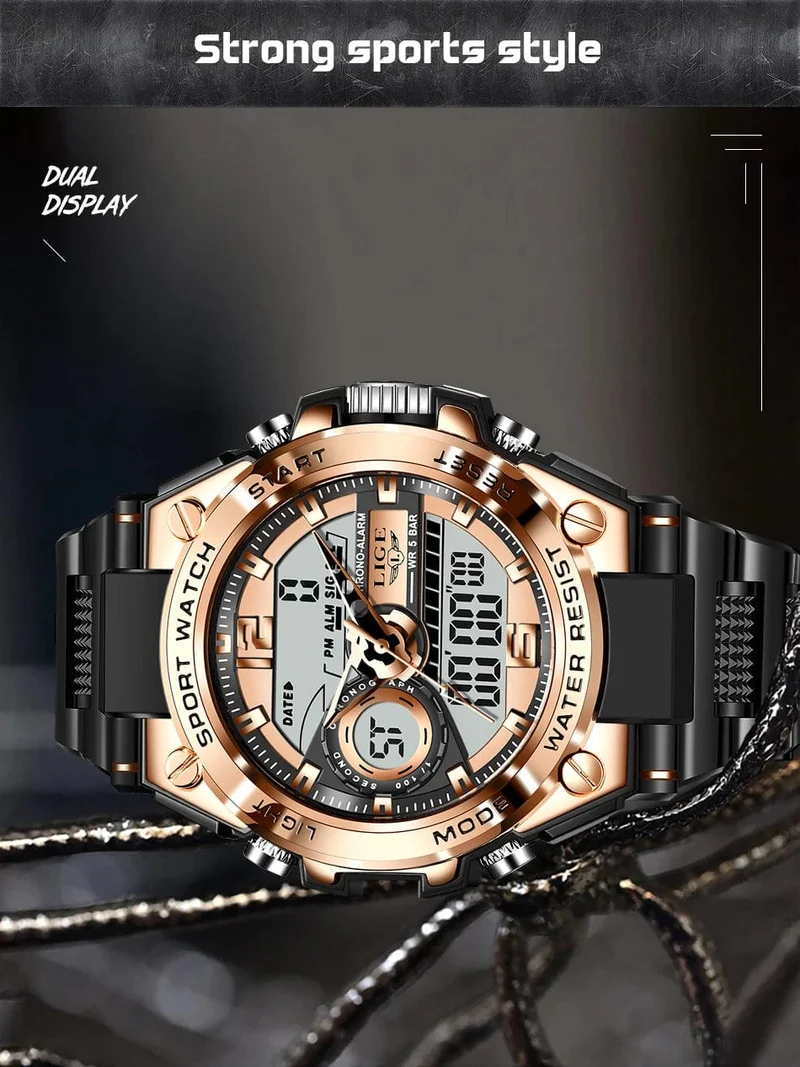 LIGE Männer Militär Uhr Digital 50m Wasserdicht Armbanduhr LED Quarz Uhr Sport Uhr Männlichen Große Uhren Männer Relogios Masculino