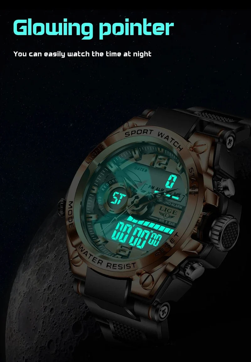 LIGE Männer Militär Uhr Digital 50m Wasserdicht Armbanduhr LED Quarz Uhr Sport Uhr Männlichen Große Uhren Männer Relogios Masculino