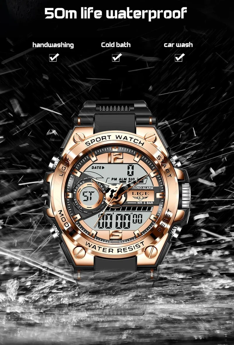 LIGE Männer Militär Uhr Digital 50m Wasserdicht Armbanduhr LED Quarz Uhr Sport Uhr Männlichen Große Uhren Männer Relogios Masculino