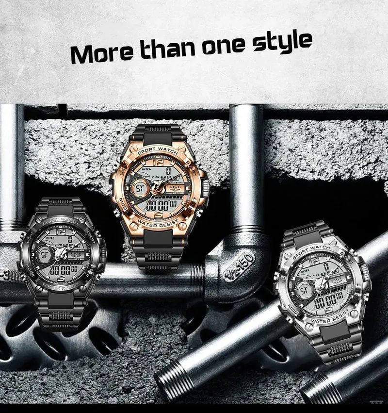 LIGE Männer Militär Uhr Digital 50m Wasserdicht Armbanduhr LED Quarz Uhr Sport Uhr Männlichen Große Uhren Männer Relogios Masculino