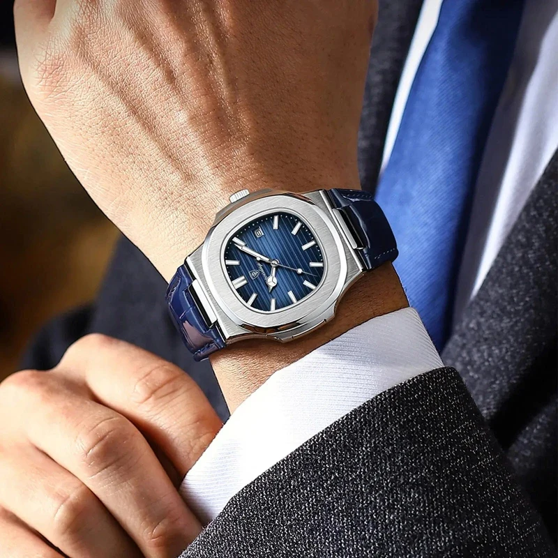 POEDAGAR Top Luxus Quadratische Mann Uhr Datum Wasserdicht Leuchtende Männer Armbanduhr Hohe Qualität Leder herren Quarz Uhren + Box Reloj