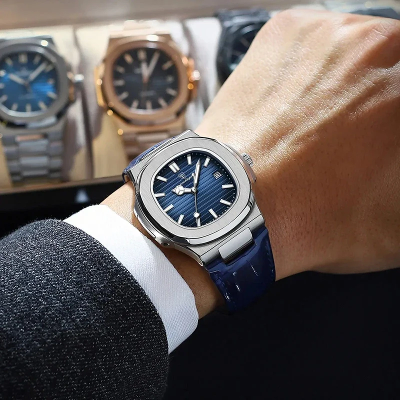 POEDAGAR Top Luxus Quadratische Mann Uhr Datum Wasserdicht Leuchtende Männer Armbanduhr Hohe Qualität Leder herren Quarz Uhren + Box Reloj