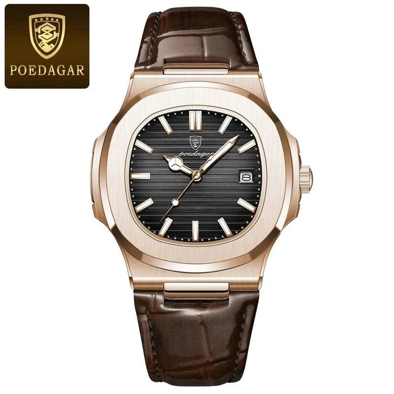 POEDAGAR Top Luxus Quadratische Mann Uhr Datum Wasserdicht Leuchtende Männer Armbanduhr Hohe Qualität Leder herren Quarz Uhren + Box Reloj