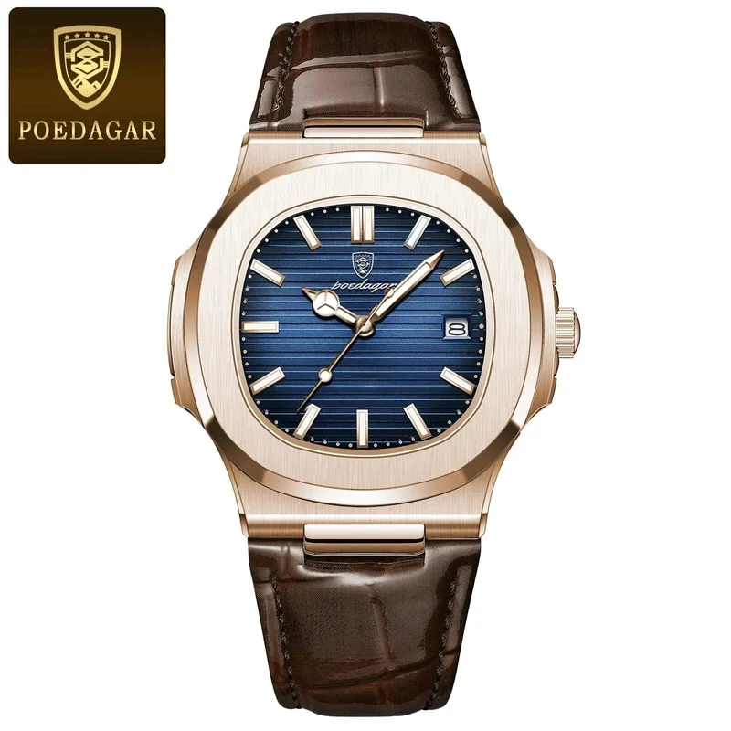 POEDAGAR Top Luxus Quadratische Mann Uhr Datum Wasserdicht Leuchtende Männer Armbanduhr Hohe Qualität Leder herren Quarz Uhren + Box Reloj