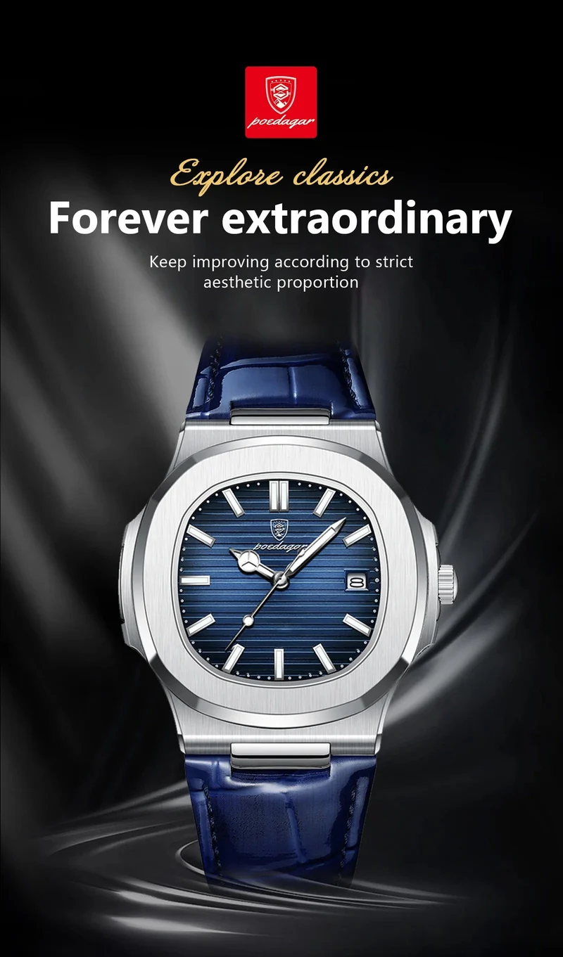 POEDAGAR Top Luxus Quadratische Mann Uhr Datum Wasserdicht Leuchtende Männer Armbanduhr Hohe Qualität Leder herren Quarz Uhren + Box Reloj
