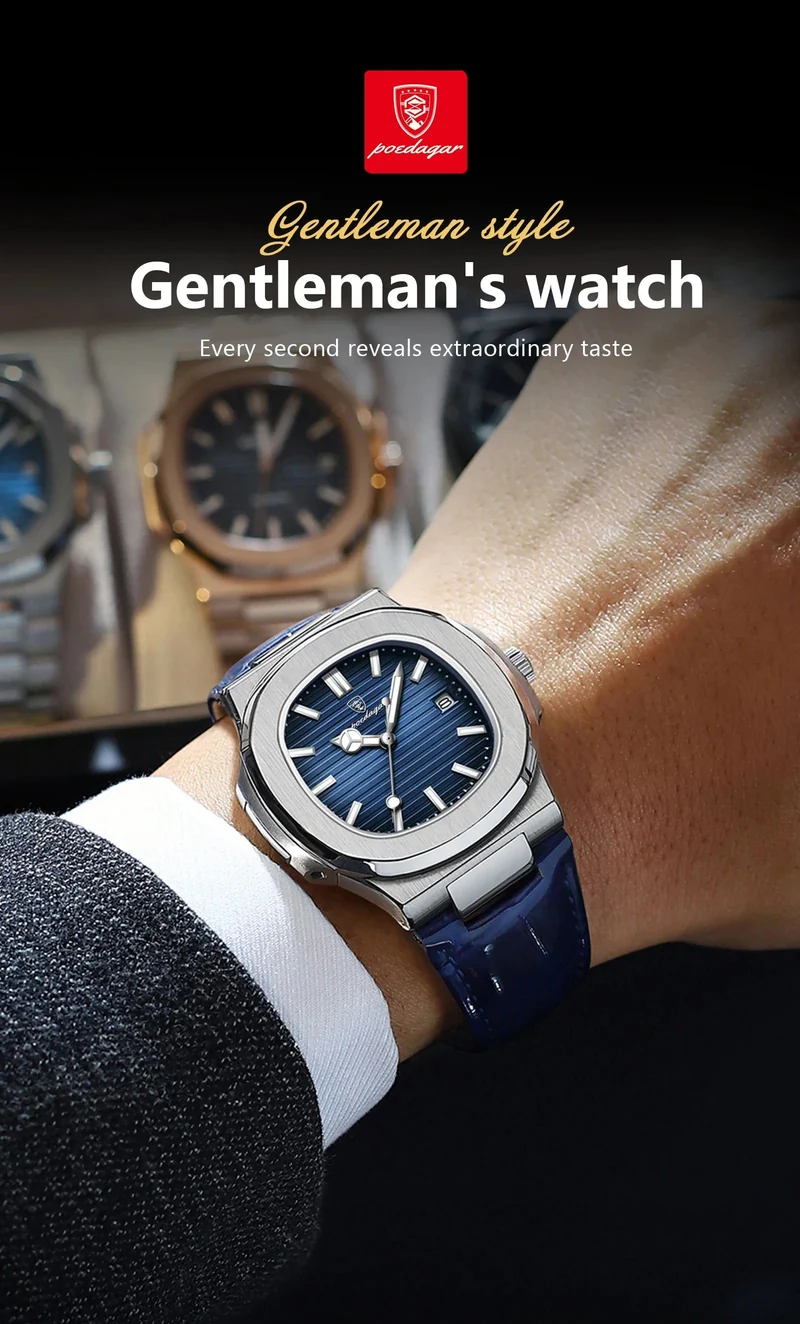 POEDAGAR Top Luxus Quadratische Mann Uhr Datum Wasserdicht Leuchtende Männer Armbanduhr Hohe Qualität Leder herren Quarz Uhren + Box Reloj