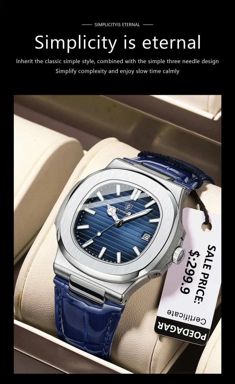 POEDAGAR Top Luxus Quadratische Mann Uhr Datum Wasserdicht Leuchtende Männer Armbanduhr Hohe Qualität Leder herren Quarz Uhren + Box Reloj