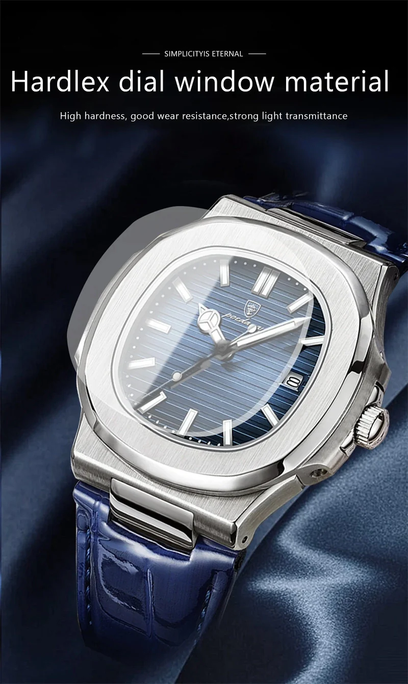 POEDAGAR Top Luxus Quadratische Mann Uhr Datum Wasserdicht Leuchtende Männer Armbanduhr Hohe Qualität Leder herren Quarz Uhren + Box Reloj