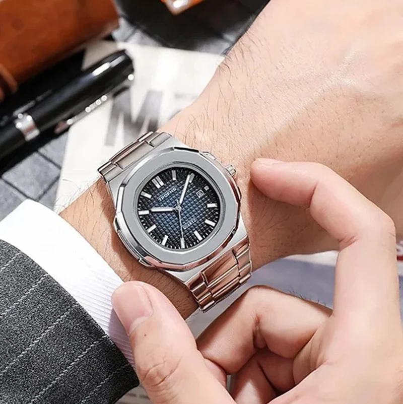 2024 neue Luxus Männer Quarz Uhren 30M Wasserdicht Automatische Datum Uhr Mann Edelstahl Sport Chronograph Uhr für Männer uhr