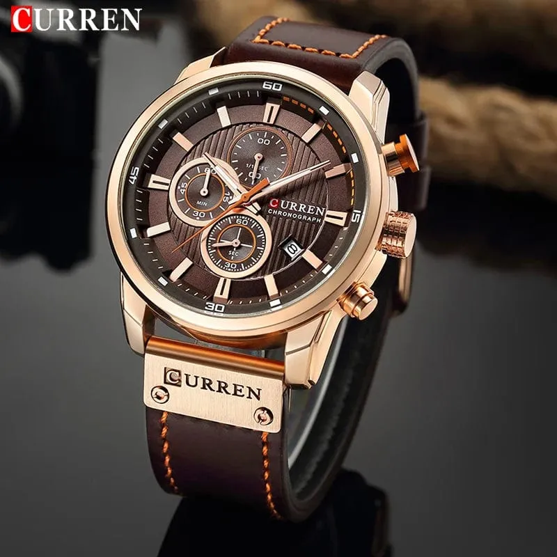 CURREN Markenuhr Herren Leder Sportuhren Herren Army Military Quarz Armbanduhr Chronograph Männliche Uhr Relogio Masculino