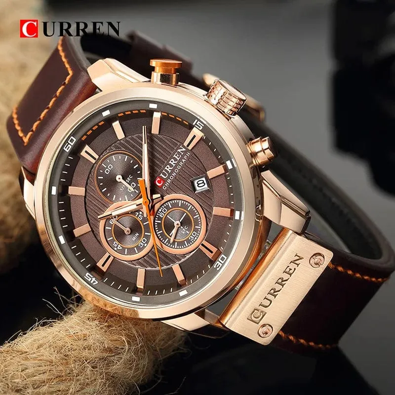 CURREN Markenuhr Herren Leder Sportuhren Herren Army Military Quarz Armbanduhr Chronograph Männliche Uhr Relogio Masculino