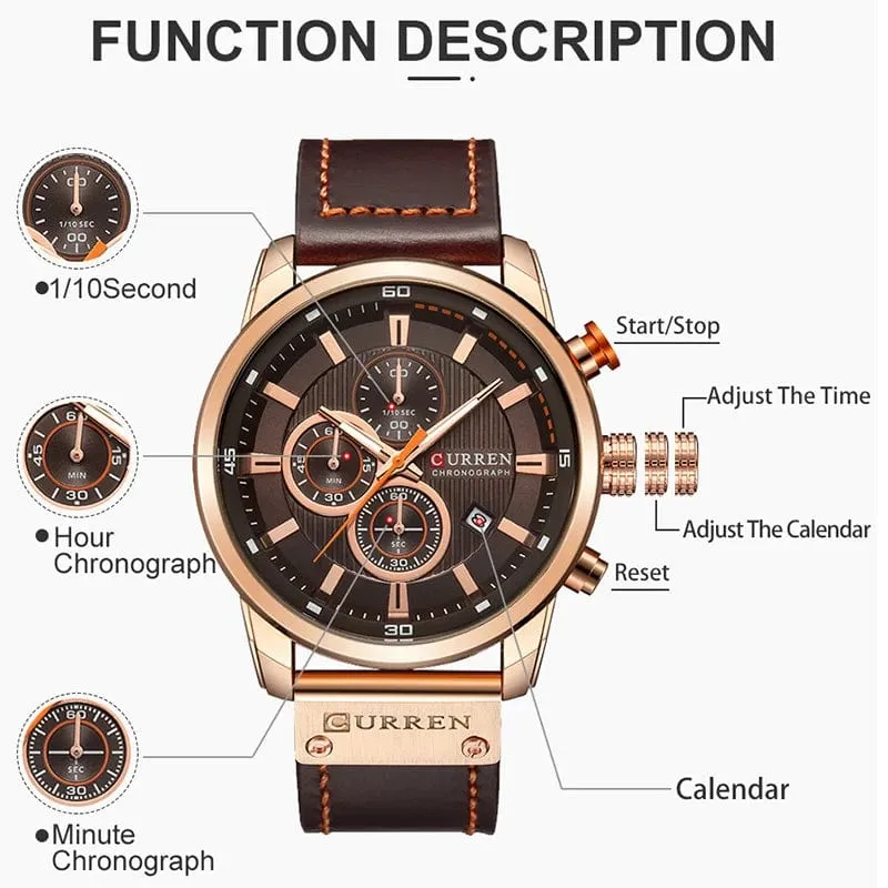 CURREN Markenuhr Herren Leder Sportuhren Herren Army Military Quarz Armbanduhr Chronograph Männliche Uhr Relogio Masculino