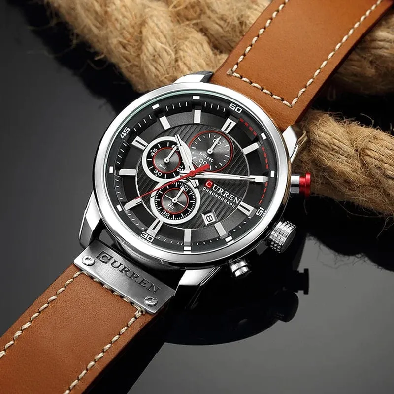 CURREN Markenuhr Herren Leder Sportuhren Herren Army Military Quarz Armbanduhr Chronograph Männliche Uhr Relogio Masculino