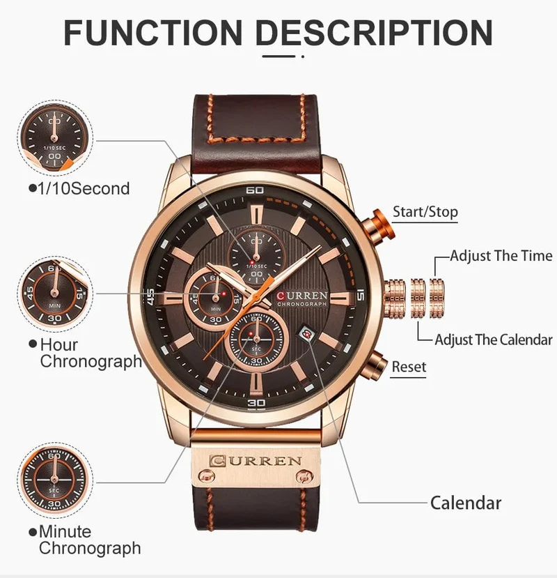 CURREN Markenuhr Herren Leder Sportuhren Herren Army Military Quarz Armbanduhr Chronograph Männliche Uhr Relogio Masculino
