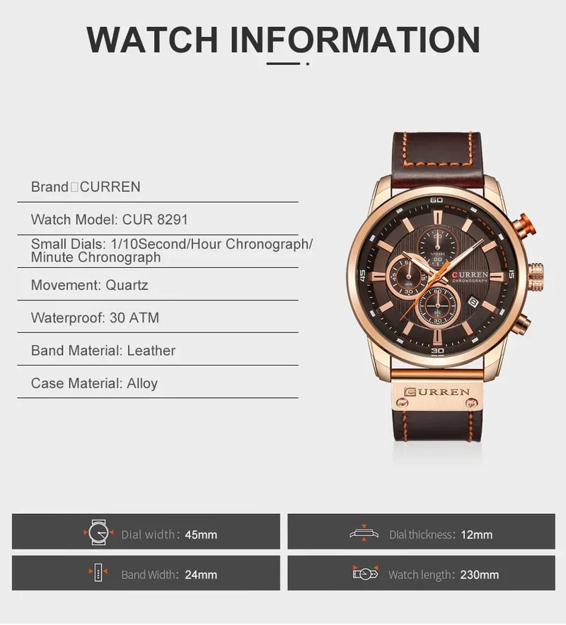 CURREN Markenuhr Herren Leder Sportuhren Herren Army Military Quarz Armbanduhr Chronograph Männliche Uhr Relogio Masculino
