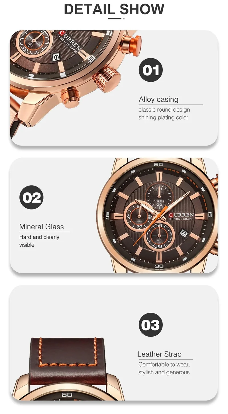 CURREN Markenuhr Herren Leder Sportuhren Herren Army Military Quarz Armbanduhr Chronograph Männliche Uhr Relogio Masculino