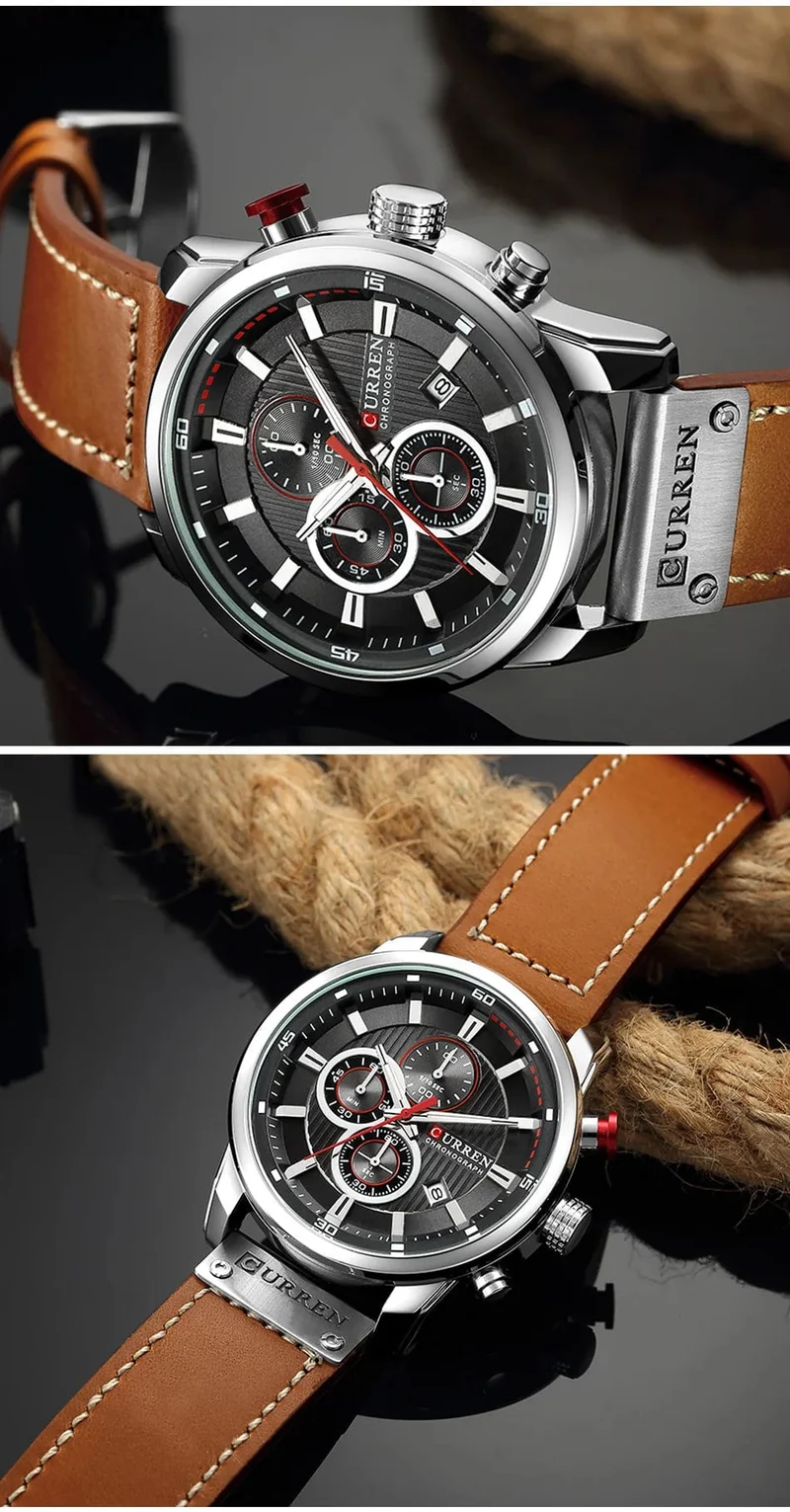 CURREN Markenuhr Herren Leder Sportuhren Herren Army Military Quarz Armbanduhr Chronograph Männliche Uhr Relogio Masculino