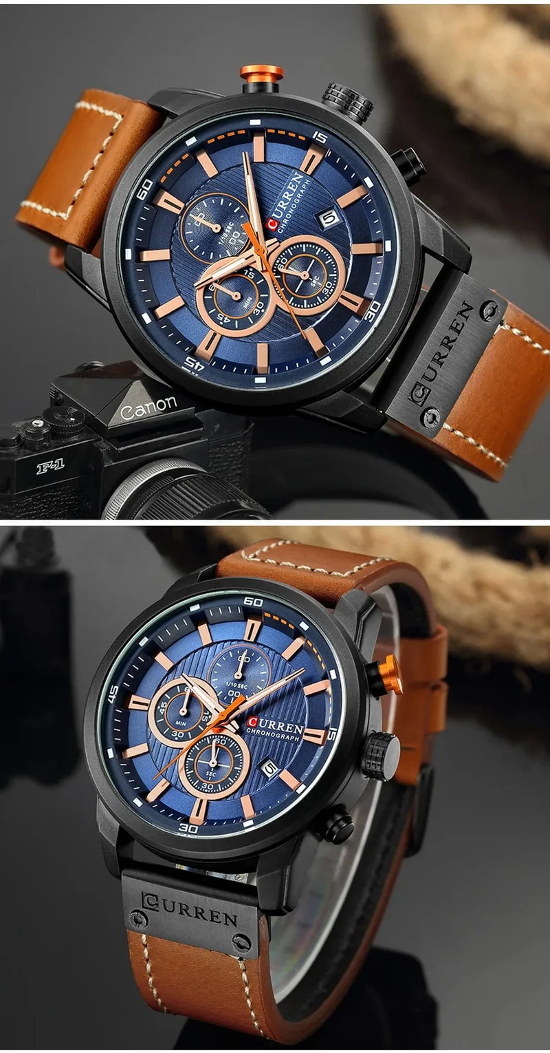 CURREN Markenuhr Herren Leder Sportuhren Herren Army Military Quarz Armbanduhr Chronograph Männliche Uhr Relogio Masculino