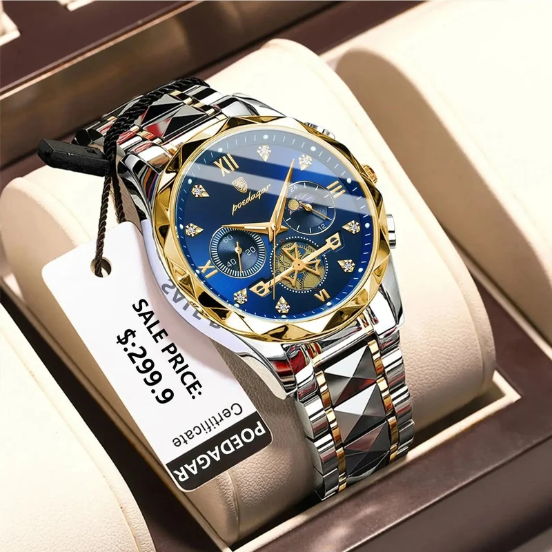 POEDAGAR Luxus-Armbanduhr für Männer, wasserdicht, leuchtender Chronograph, Edelstahl, Quarzuhr für Männer, reloj hombre