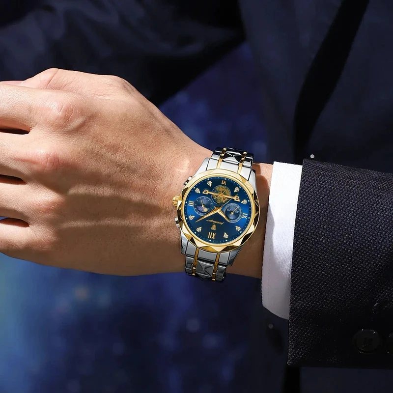 POEDAGAR Luxus-Armbanduhr für Männer, wasserdicht, leuchtender Chronograph, Edelstahl, Quarzuhr für Männer, reloj hombre