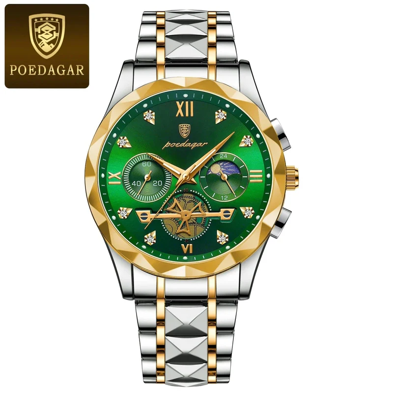 POEDAGAR Luxus-Armbanduhr für Männer, wasserdicht, leuchtender Chronograph, Edelstahl, Quarzuhr für Männer, reloj hombre