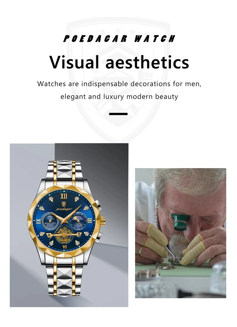 POEDAGAR Luxus-Armbanduhr für Männer, wasserdicht, leuchtender Chronograph, Edelstahl, Quarzuhr für Männer, reloj hombre