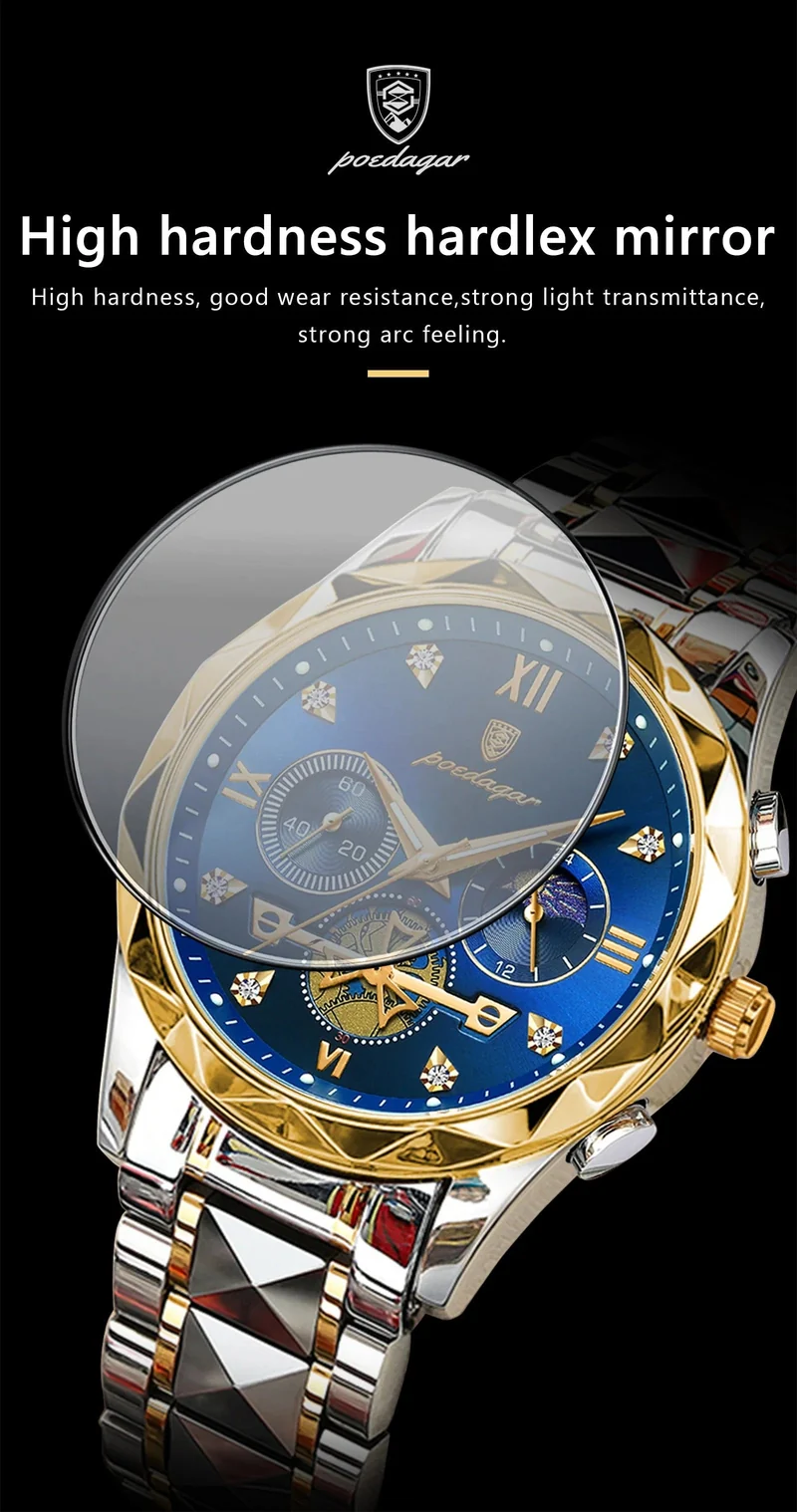 POEDAGAR Luxus-Armbanduhr für Männer, wasserdicht, leuchtender Chronograph, Edelstahl, Quarzuhr für Männer, reloj hombre
