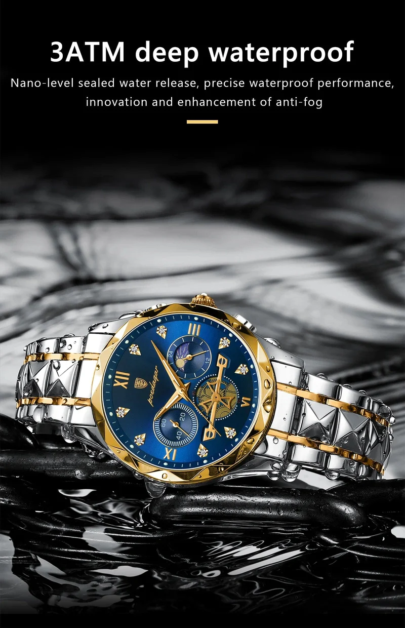 POEDAGAR Luxus-Armbanduhr für Männer, wasserdicht, leuchtender Chronograph, Edelstahl, Quarzuhr für Männer, reloj hombre