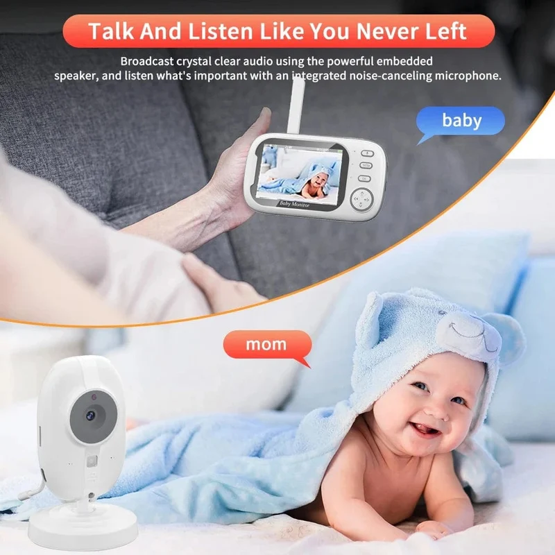 Cdycam Kabelloses Video-Babyphone 3.5 Zoll mit Schlafliedern, automatische Nachtsicht, Zwei-Wege-Gegensprechanlage, Temperaturüberwachung, Babysitter