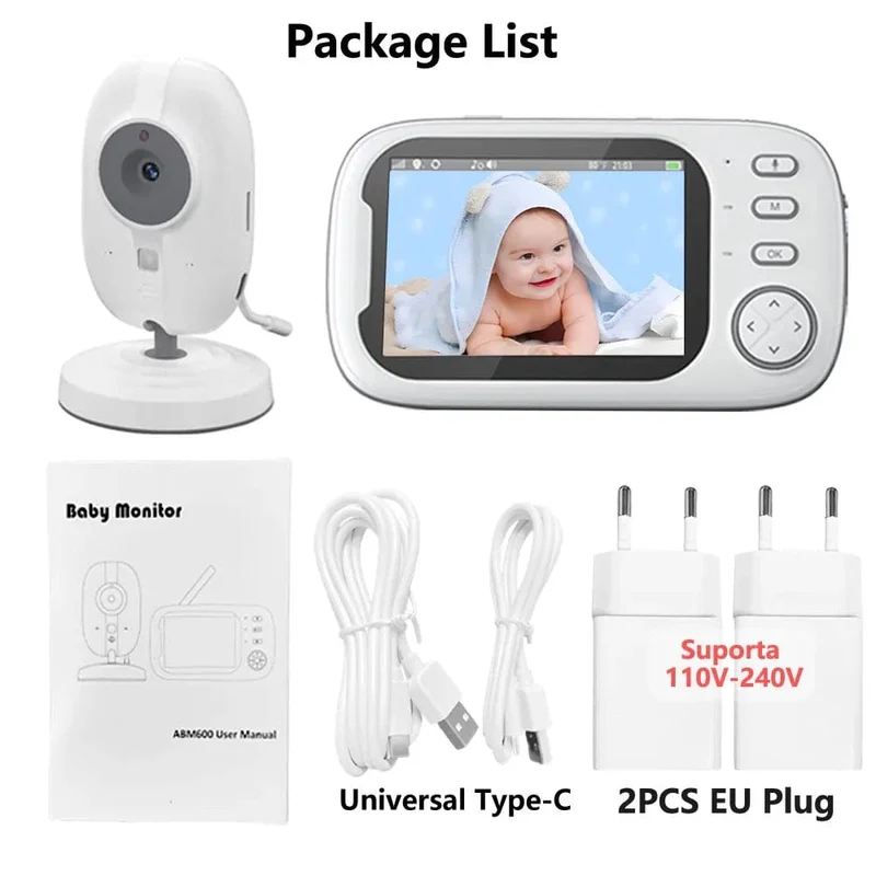 Cdycam Kabelloses Video-Babyphone 3.5 Zoll mit Schlafliedern, automatische Nachtsicht, Zwei-Wege-Gegensprechanlage, Temperaturüberwachung, Babysitter