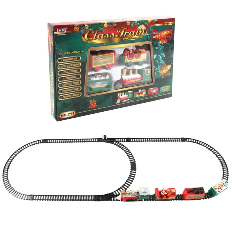 Weihnachtsrealistisches elektrisches Eisenbahnset, einfach zusammenzubauen und sicher für Kinder, Geschenk und Party, Weihnachtsbaumdekoration für zu Hause