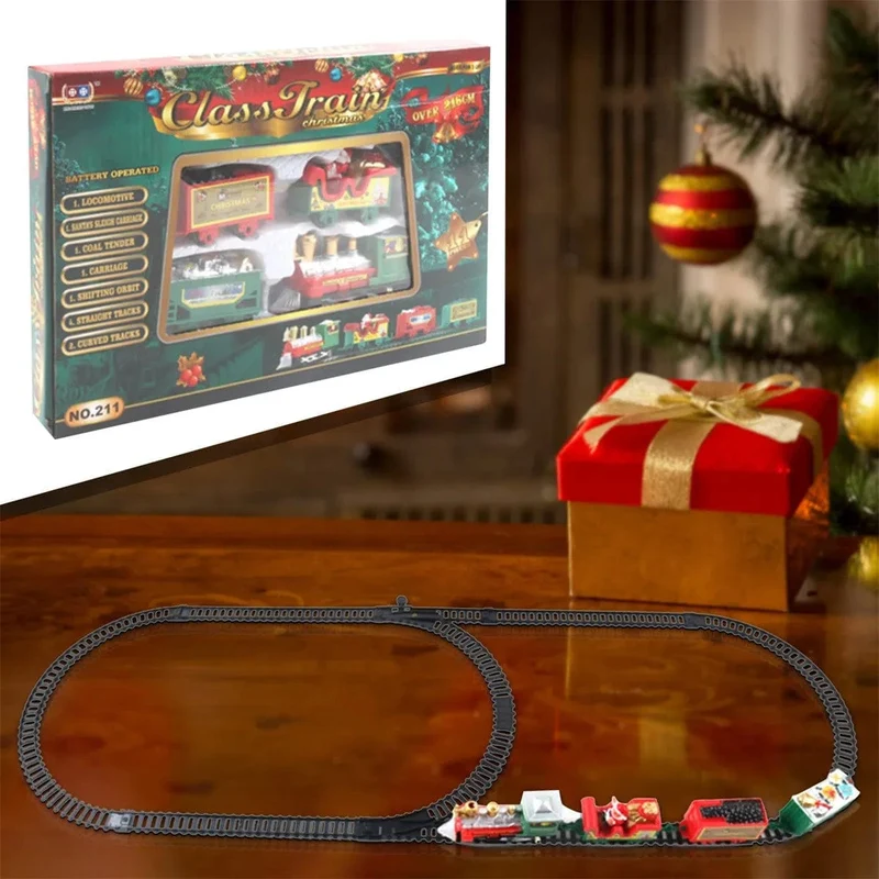 Weihnachtsrealistisches elektrisches Eisenbahnset, einfach zusammenzubauen und sicher für Kinder, Geschenk und Party, Weihnachtsbaumdekoration für zu Hause