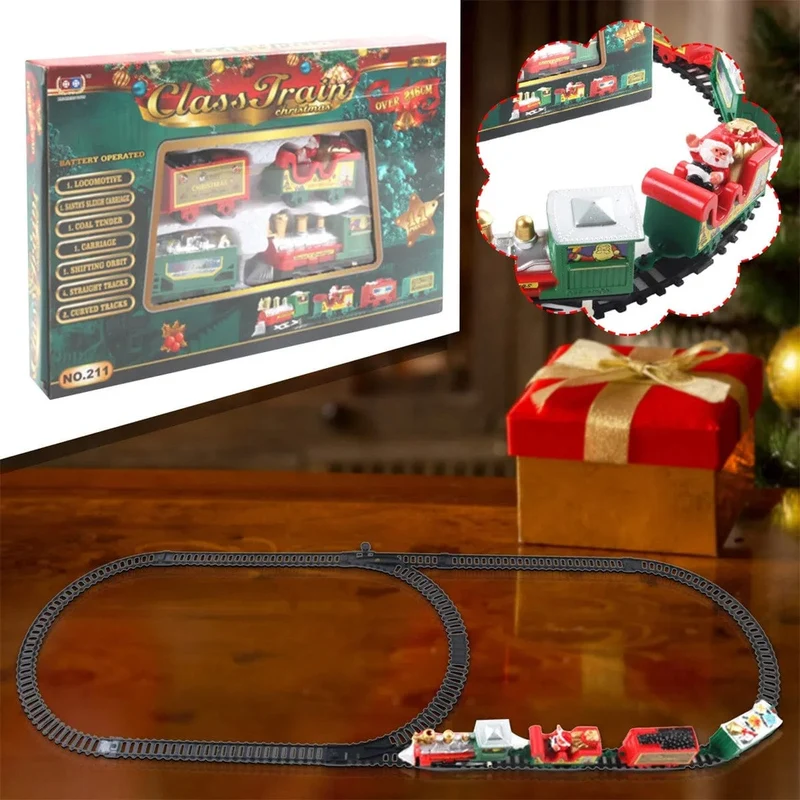 Weihnachtsrealistisches elektrisches Eisenbahnset, einfach zusammenzubauen und sicher für Kinder, Geschenk und Party, Weihnachtsbaumdekoration für zu Hause
